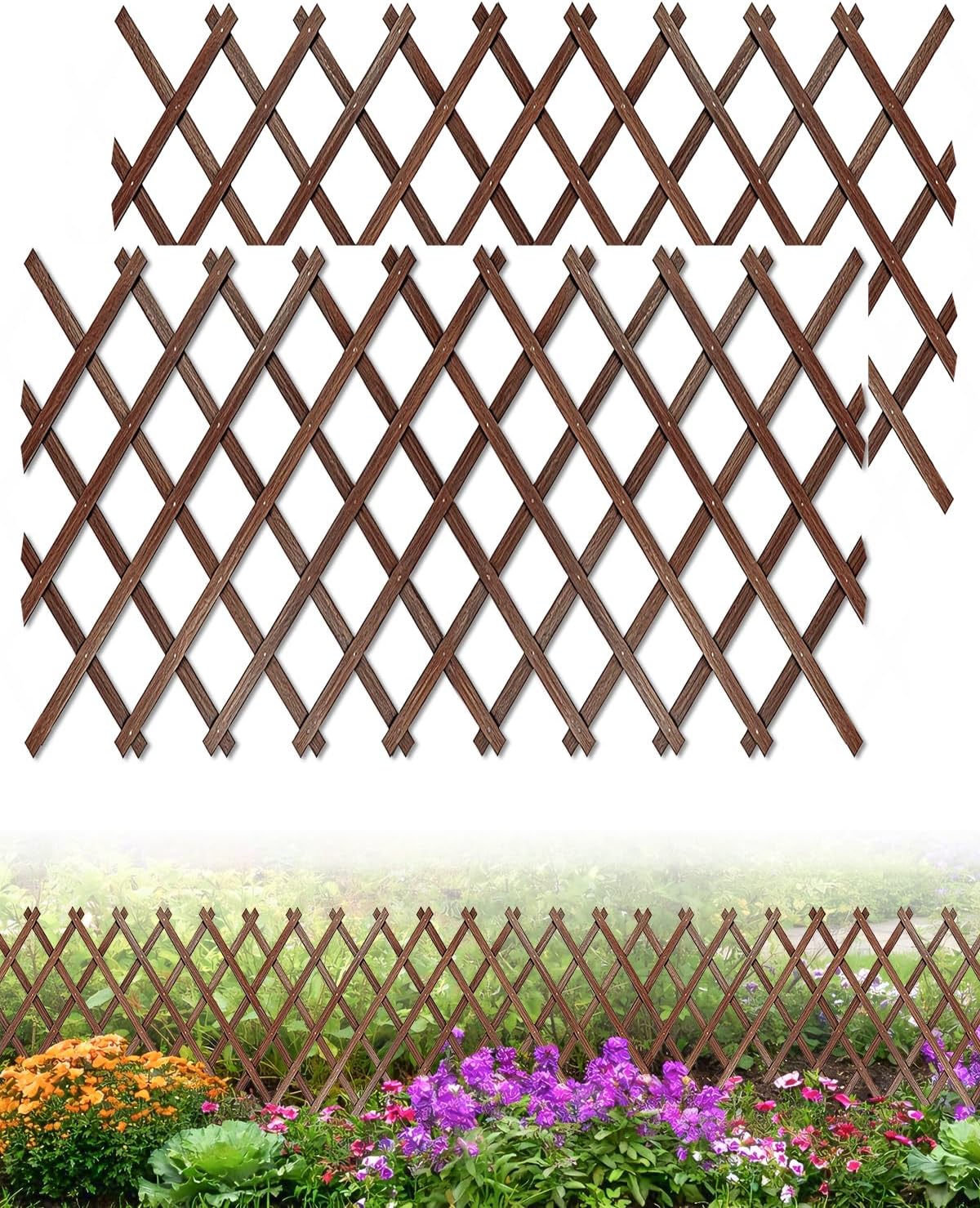 Avalution Extensible Natural Garden Wooden Fence Lattice Frame Plant Support Frame Natural Wooden Lattice Frame for Cucumber Climbing Plant Vines Ivy Rose 75"x11.8" Lattice Fence Panel(2Pack)