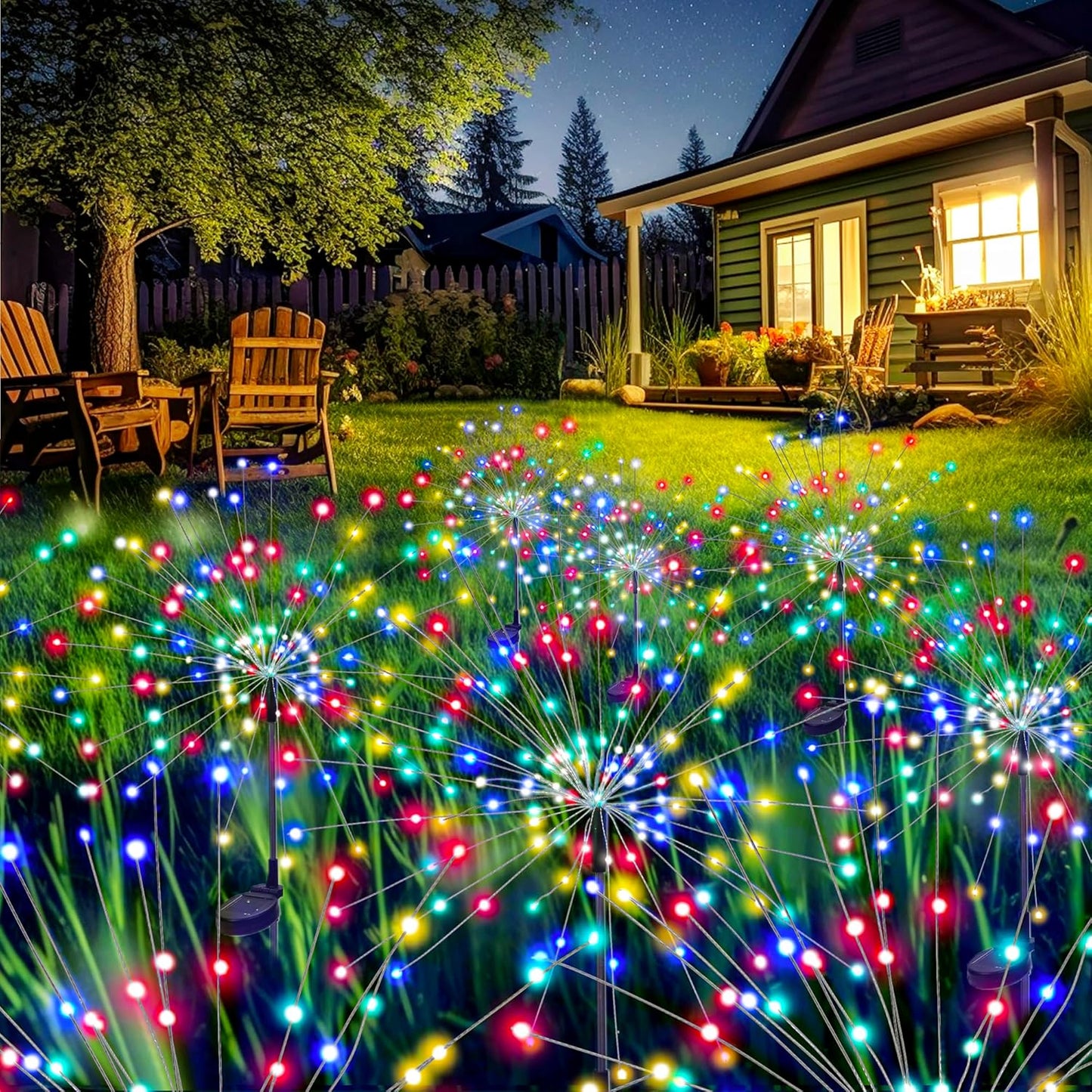 GIGALUMI Garden Decor Outdoor Lights 120LED 2Pack, Solar Garden Lights Outside Fairy Firework Decorative,Solar Powered for Yard Pathway Flowerbed Planter Balcony Patio 4th of July Decor (Warm White