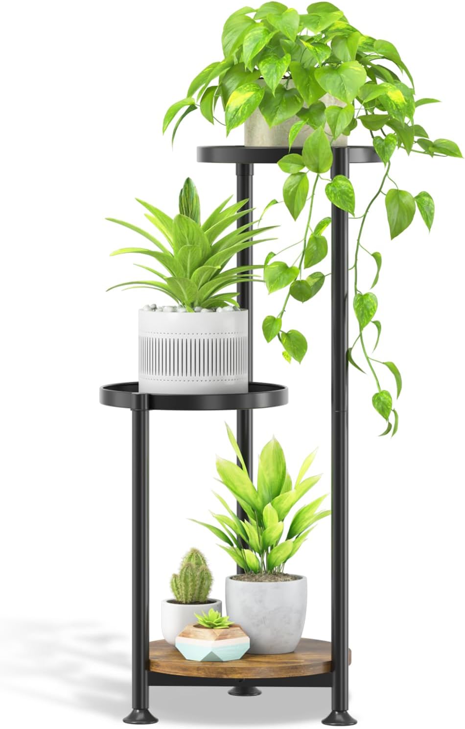 Oppro Plant Stand Indoor Outdoor Clearance, 3 Tier Metal Flower Shelf Pot Holder, Tall Multiple Plants Corner Rack Narrow House Orchid Display Organizer for Patio Office Porch Living Room Garden, Black