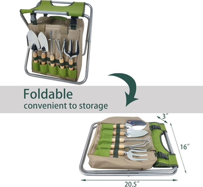 Garden Folding Gardener Stool with Gardening Tools Insulation Garden Bags Plus 5 Garden Tools and Gardening Kneeler Ideal Gift for Mother's Day/Father's Day