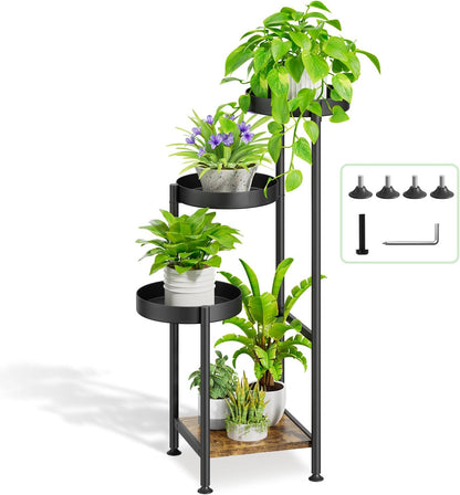Oppro Plant Stand Indoor Outdoor Clearance, 3 Tier Metal Flower Shelf Pot Holder, Tall Multiple Plants Corner Rack Narrow House Orchid Display Organizer for Patio Office Porch Living Room Garden, Black