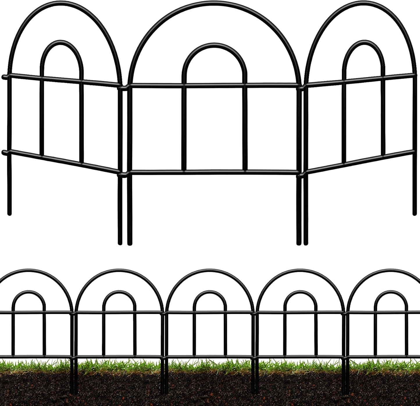 Decorative Garden Fence 21.67ft x 17in - 20 Pack Rustproof Metal No Dig Fence Animal Barrier, Arched Bed Edging Classic Style Wire Border Panel Fencing for Yard Patio Outdoor Decor, Green
