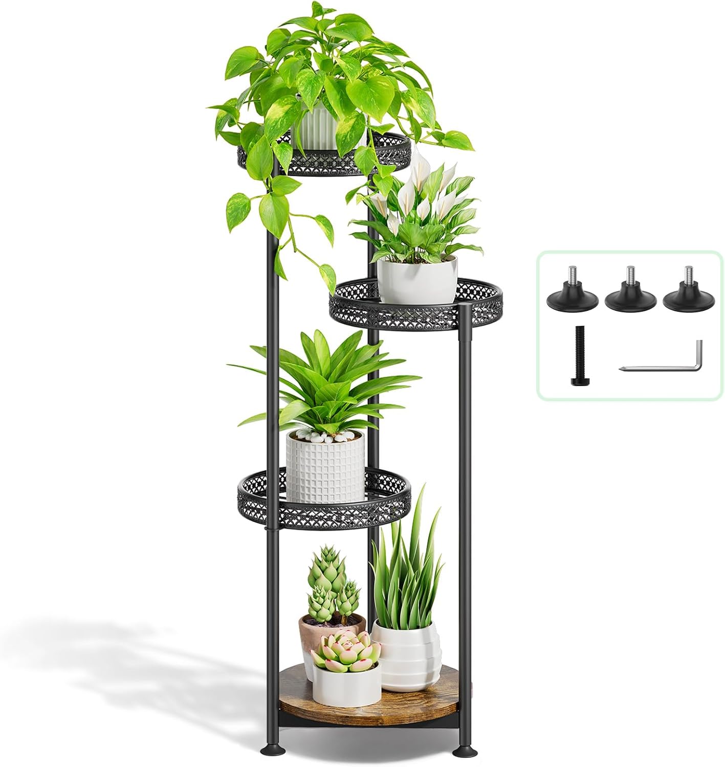 Oppro Plant Stand Indoor Outdoor Clearance, 3 Tier Metal Flower Shelf Pot Holder, Tall Multiple Plants Corner Rack Narrow House Orchid Display Organizer for Patio Office Porch Living Room Garden, Black