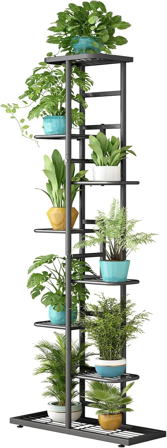LINZINAR Plant Stand Indoor Outdoor Corner 4 Tier Metal Plant Shelf Patio Plant Rack for Garden Corner Balcony Living Room