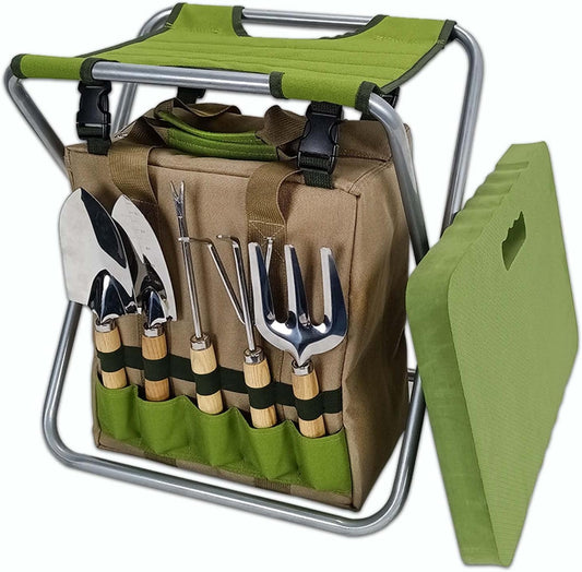 Garden Folding Gardener Stool with Gardening Tools Insulation Garden Bags Plus 5 Garden Tools and Gardening Kneeler Ideal Gift for Mother's Day/Father's Day