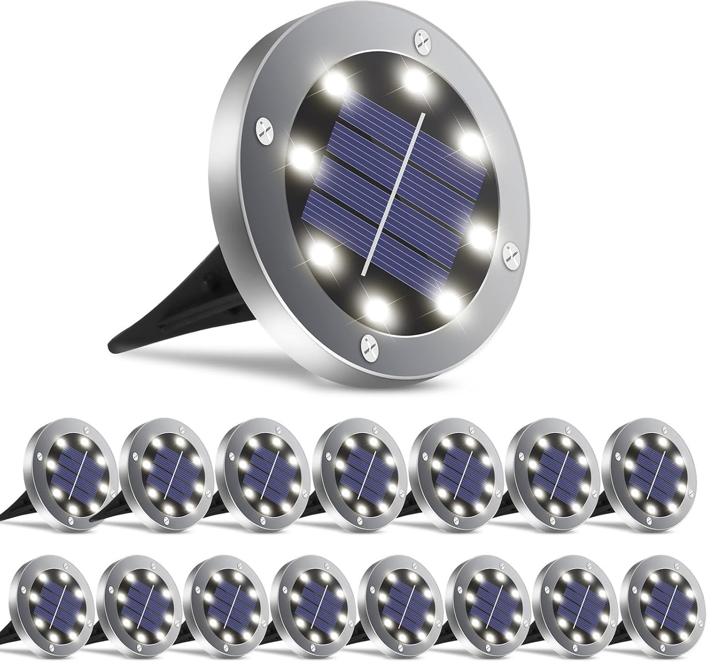 OULONGER Solar Lights Outdoor Waterproof, 12 Pack Solar Ground Lights with Large Capacity Battery, High Efficiency Solar Powered Lights for Outdoor Garden, Patio, Pathway and Yard (Warm Light)