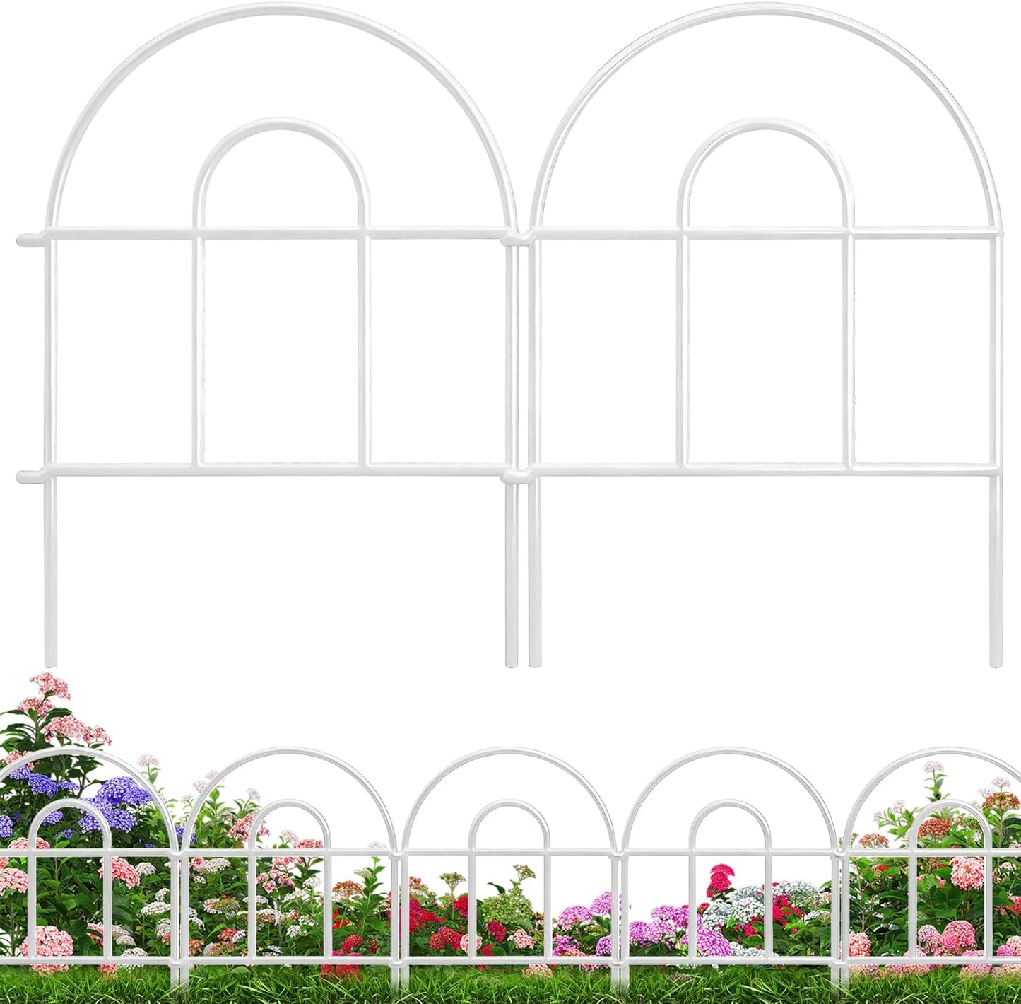 Decorative Garden Fence 21.67ft x 17in - 20 Pack Rustproof Metal No Dig Fence Animal Barrier, Arched Bed Edging Classic Style Wire Border Panel Fencing for Yard Patio Outdoor Decor, Green