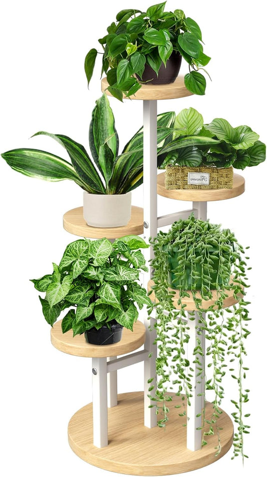 GEEBOBO 3 Tier Plant Stand Indoor, Metal Wood Plant Stands For Indoor Plants Multiple, Corner Tiered Flower Plants Shelf Stand for Living Room Bedroom, Brown