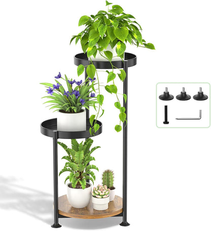 Oppro Plant Stand Indoor Outdoor Clearance, 3 Tier Metal Flower Shelf Pot Holder, Tall Multiple Plants Corner Rack Narrow House Orchid Display Organizer for Patio Office Porch Living Room Garden, Black
