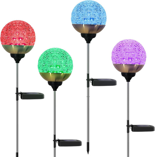 Solar Garden Lights Outdoor, 4 Pack Upgraded Globe Powered Garden Lights, Waterproof Multi-Color Changing LED Stake Lights for Patio Yard Pathway Landscape Decoration