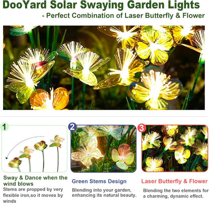 Solar Butterfly&Flower Garden Lights - Outdoor Light for Yard Decoration, Larger Solar Panel, Waterproof LED Garden Lights for Pathway&Holiday Decor(2pack)