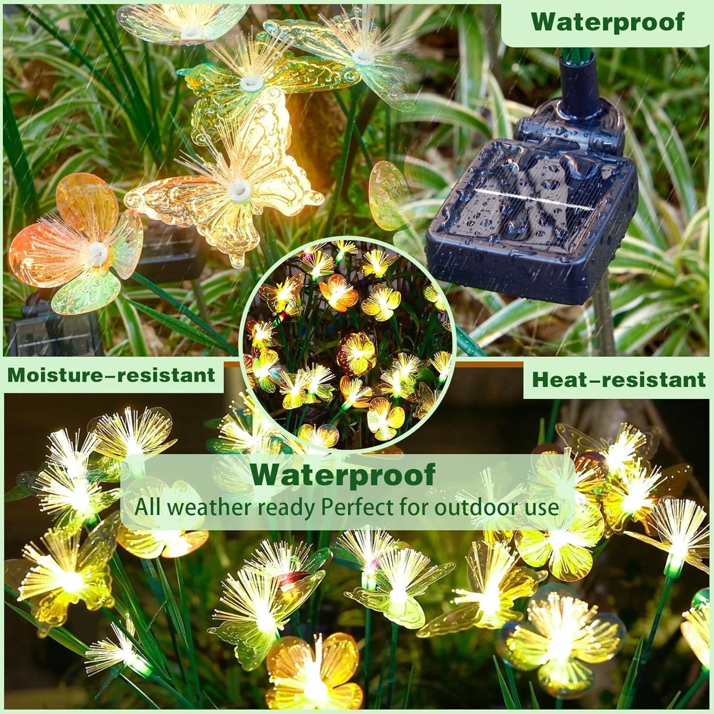 Solar Butterfly&Flower Garden Lights - Outdoor Light for Yard Decoration, Larger Solar Panel, Waterproof LED Garden Lights for Pathway&Holiday Decor(2pack)