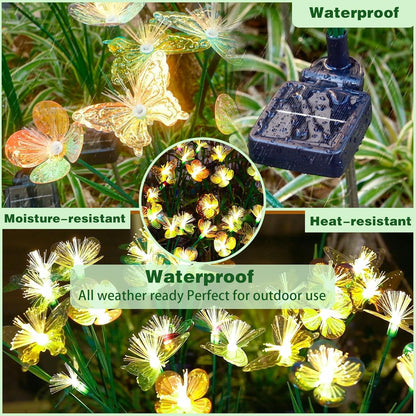 Solar Butterfly&Flower Garden Lights - Outdoor Light for Yard Decoration, Larger Solar Panel, Waterproof LED Garden Lights for Pathway&Holiday Decor(2pack)