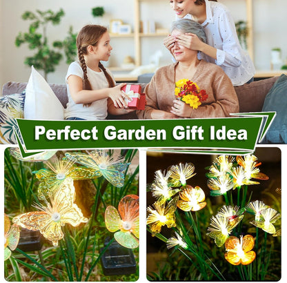 Solar Butterfly&Flower Garden Lights - Outdoor Light for Yard Decoration, Larger Solar Panel, Waterproof LED Garden Lights for Pathway&Holiday Decor(2pack)