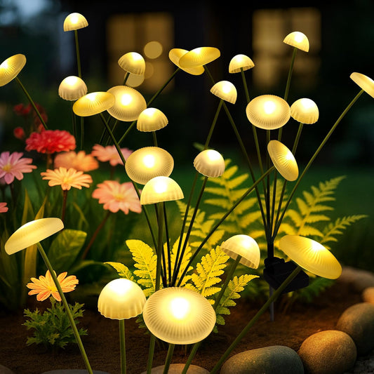 Solar Garden Lights, 2pack Solar Fairy Lights for Outside, Swaying Mushroom Lights Outdoor Decorative, Waterproof Light Decor for Yard,Lawn,Patio,Pathway Decoration(Warm White)