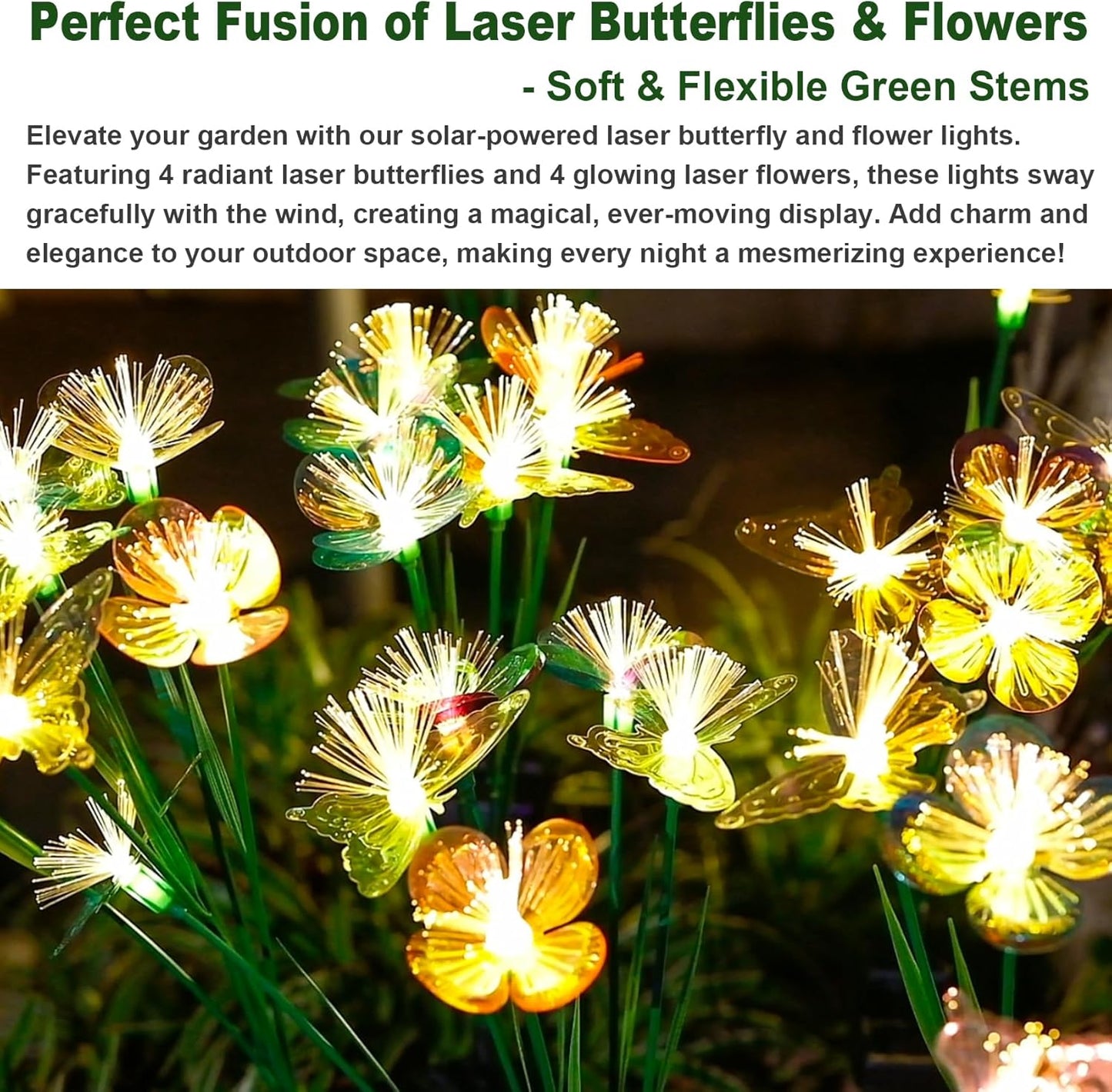 Solar Butterfly&Flower Garden Lights - Outdoor Light for Yard Decoration, Larger Solar Panel, Waterproof LED Garden Lights for Pathway&Holiday Decor(2pack)