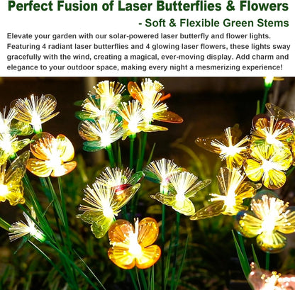 Solar Butterfly&Flower Garden Lights - Outdoor Light for Yard Decoration, Larger Solar Panel, Waterproof LED Garden Lights for Pathway&Holiday Decor(2pack)
