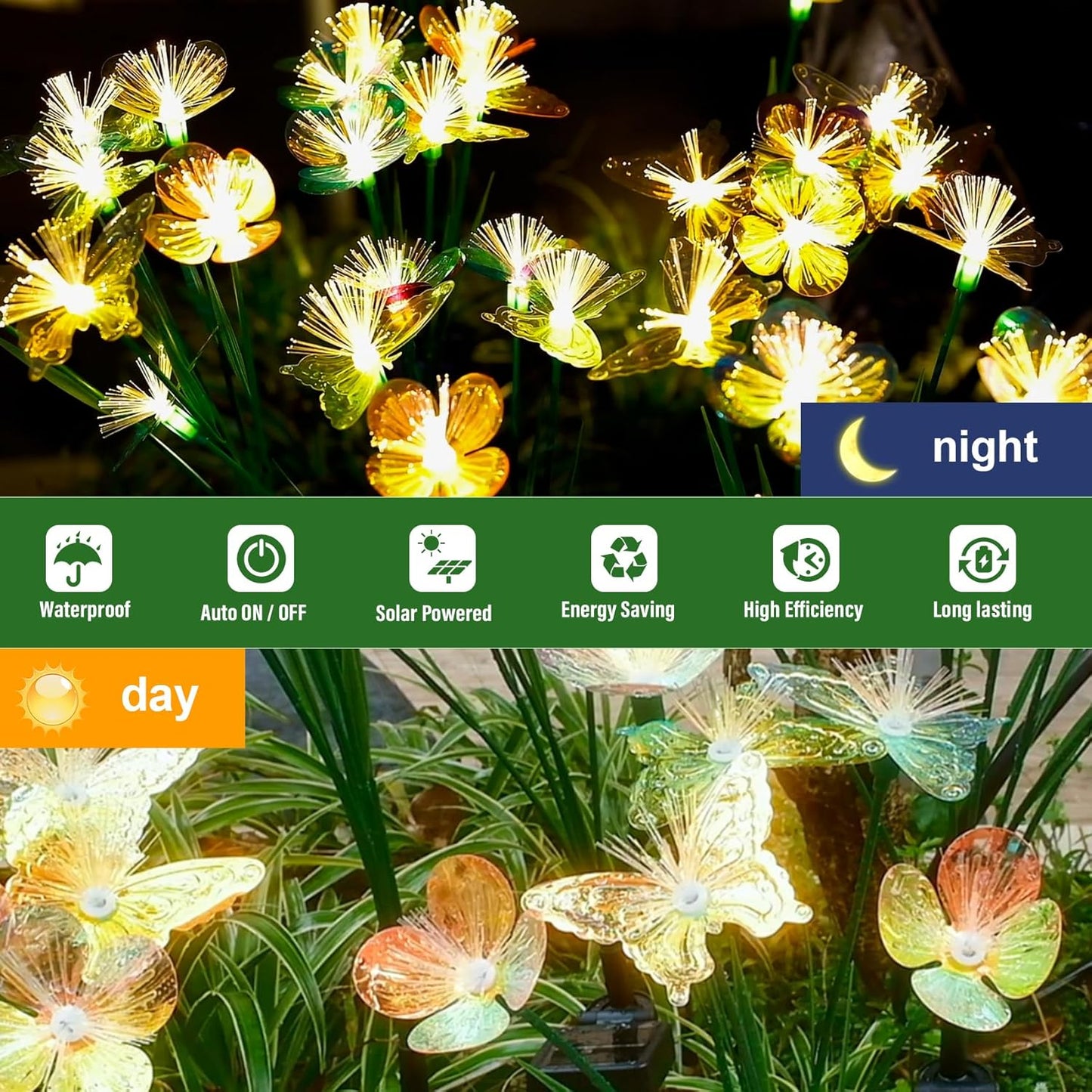 Solar Butterfly&Flower Garden Lights - Outdoor Light for Yard Decoration, Larger Solar Panel, Waterproof LED Garden Lights for Pathway&Holiday Decor(2pack)