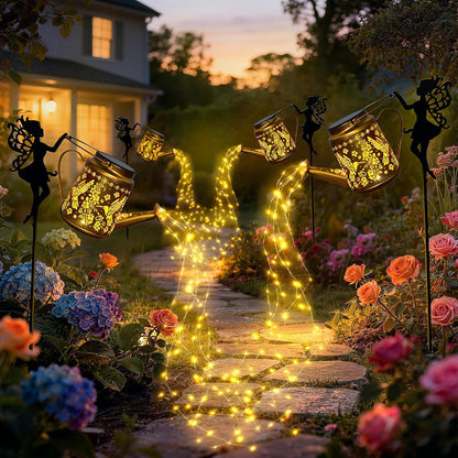 X-PREK Solar Lights Outdoor Waterproof, Fairy Solar Garden Lights Outdoor Decoration, Hummingbird Solar Watering Can Light Gardening Gifts for Mom Grandma 2 Packs