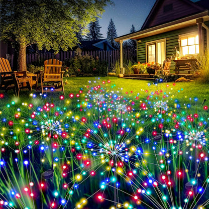 GIGALUMI Garden Decor Outdoor Lights 120LED 2Pack, Solar Garden Lights Outside Fairy Firework Decorative,Solar Powered for Yard Pathway Flowerbed Planter Balcony Patio 4th of July Decor (Warm White
